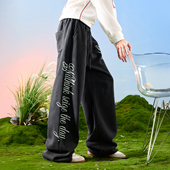 Nuthink美式 2026年春 子男款 复古水洗做旧阔腿卫裤 字母宽松垂感裤