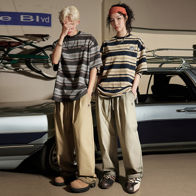 Nuthink复古条纹短袖T恤美式潮牌