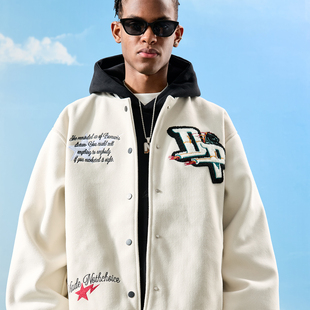 Nuthink美式 复古棒球服夹克外套重磅刺绣徽章宽松男女2025冬新款