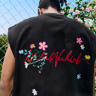 男女2026年夏季 复古花卉字母刺绣背心宽松无袖 美式 Nuthink大码