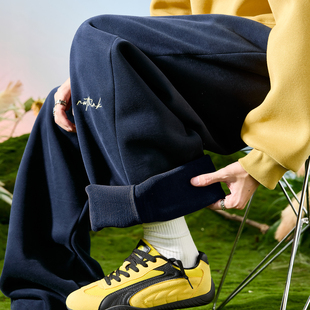 Nuthink美式刺绣字母卫裤垂感加绒裤子阔腿长裤潮牌男款2026年春