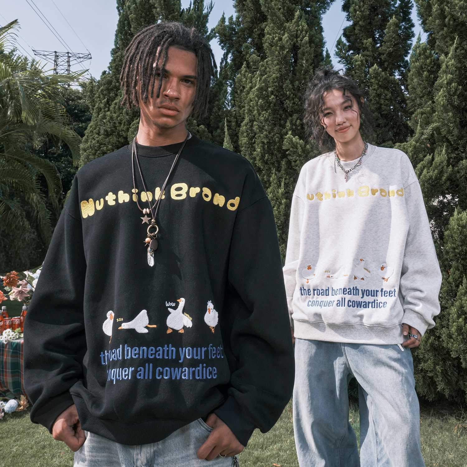 Nuthink美式鸭子刺绣圆领卫衣男