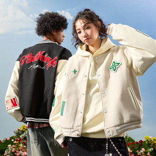 新款 Nuthink美式 棒球服外套重磅字母刺绣拼接PU皮衣男女2025冬季