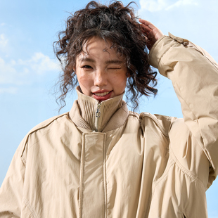 Nuthink美式 复古高领羽绒服假两件针织拼接夹克外套男2025冬新款