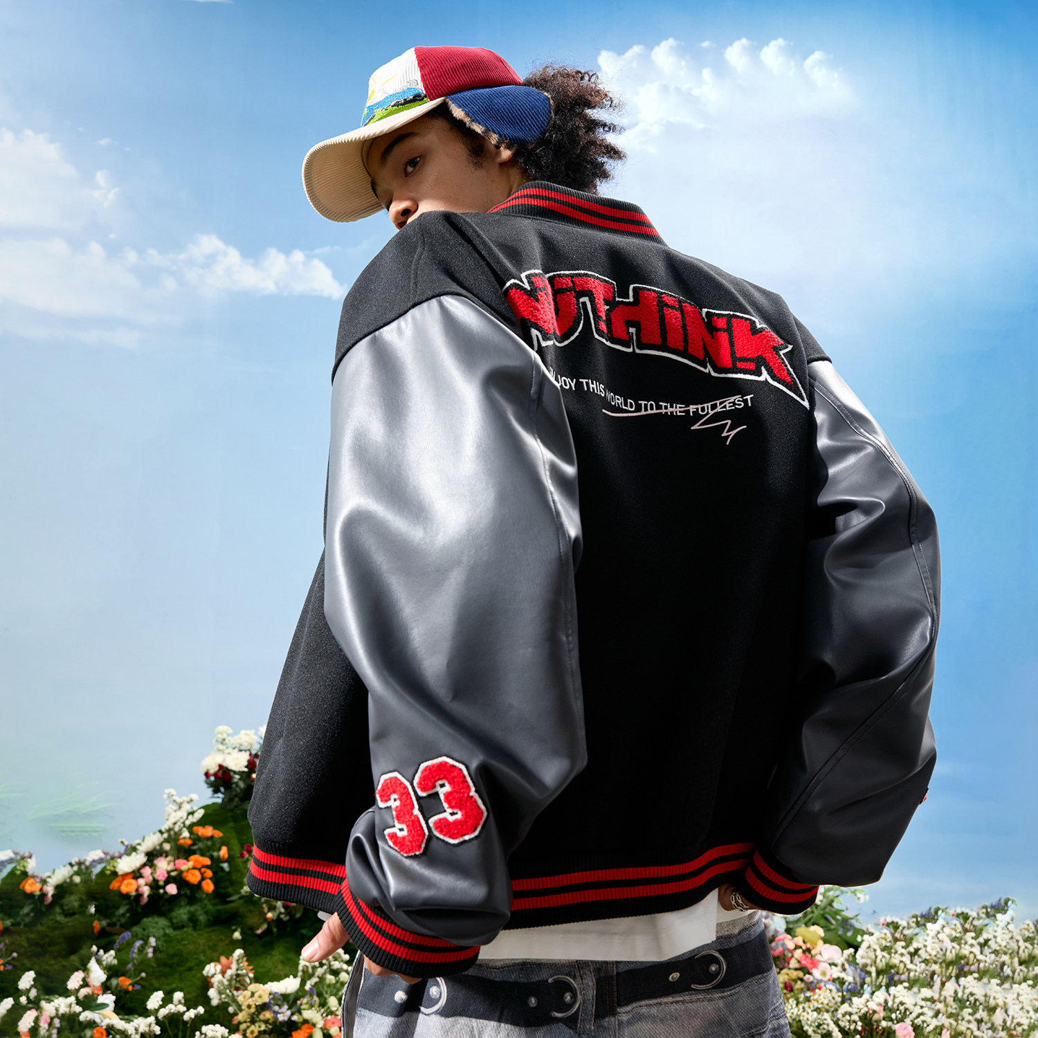 Nuthink美式字母数字刺绣棒球服