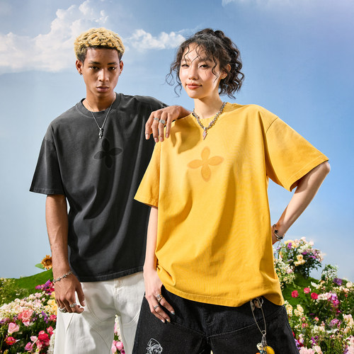 Nuthink美式复古做旧四时花短袖T