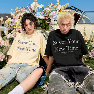 半袖 复古印花薄款 男女情侣2026年夏 T恤美式 Nuthink潮牌字母短袖