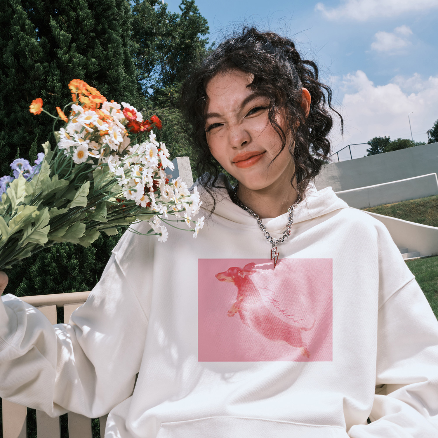 Nuthink美式复古腊肠狗连帽卫衣