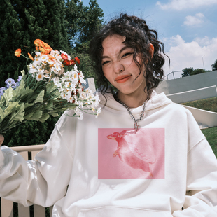 Nuthink美式 复古小狗腊肠狗连帽卫衣加绒加厚粉色男女2025冬新款