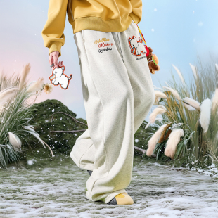 子男款 Nuthink美式 阔腿裤 垂感针织裤 2026年春 风宽松小狗刺绣卫裤