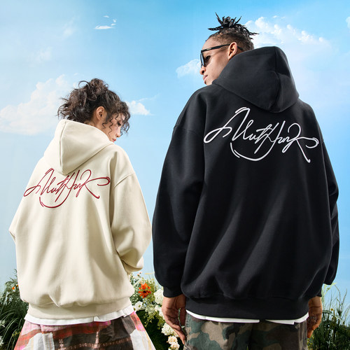 Nuthink美式宽松连帽拉链卫衣男