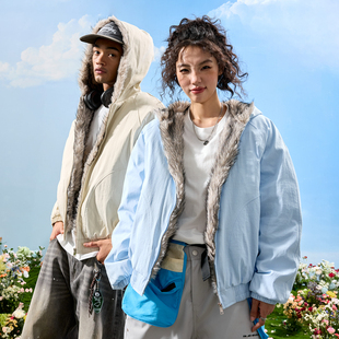 Nuthink美式 复古潮牌毛领棉服解构底特律连帽棉衣男女2025冬新款