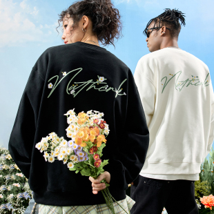 新款 Nuthink美式 复古刺绣花卉字母圆领卫衣重磅宽松男女2025冬季