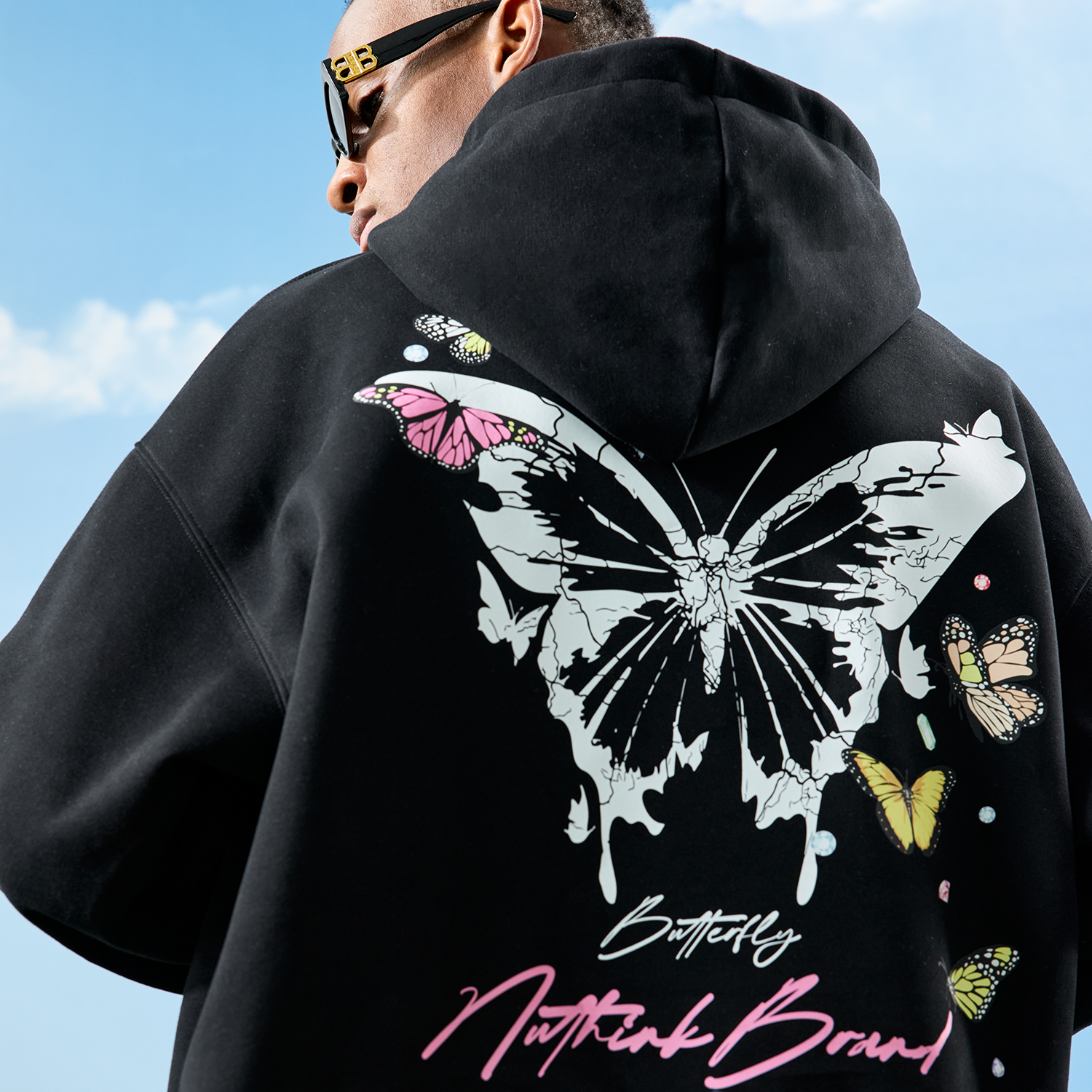 Nuthink美式蝴蝶宽松连帽卫衣男