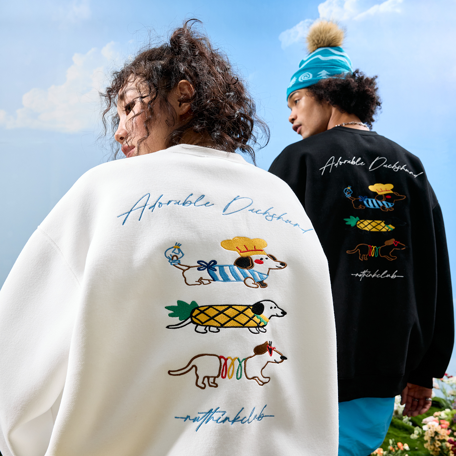 Nuthink潮牌腊肠狗刺绣卫衣加绒