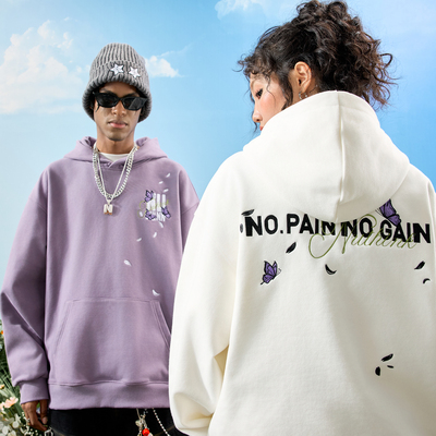 Nuthink复古蝴蝶刺绣连帽卫衣男