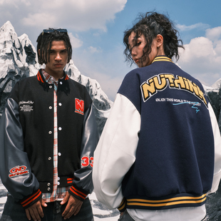 Nuthink美式 复古潮牌棒球服夹克外套重磅字母刺绣男女2025冬新款