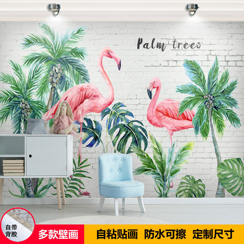 自粘墙贴画火烈鸟壁画北