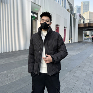 高级感麦穗格冬季羽绒服男2023新款宽松轻熟休闲时尚立领羽绒外套
