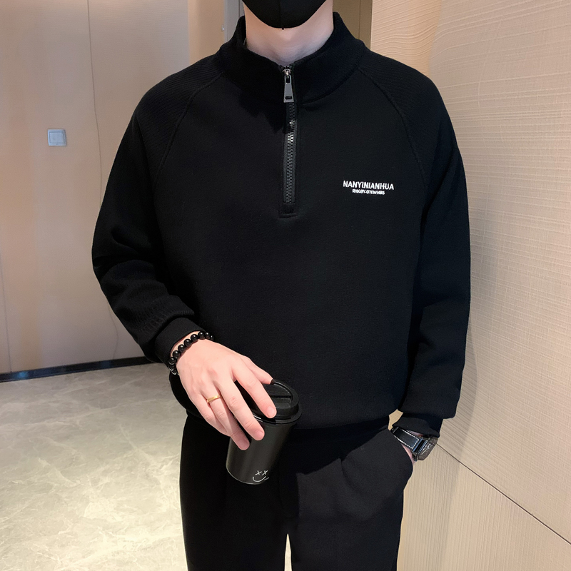 半拉链潮牌休闲加绒套头卫衣男