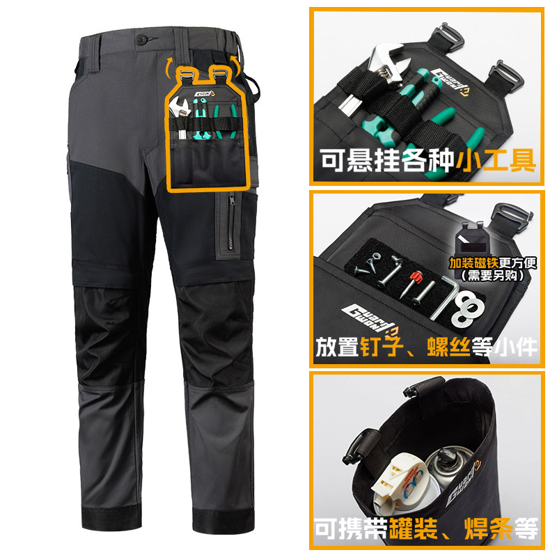 外贸工装裤男春秋款松紧腰耐磨可拆卸挂袋工程工作裤机修汽修汽配