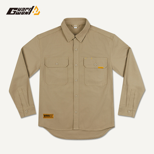 美式复古水洗黑色工装衬衫男潮牌纯棉质感休闲宽松大码衬衣