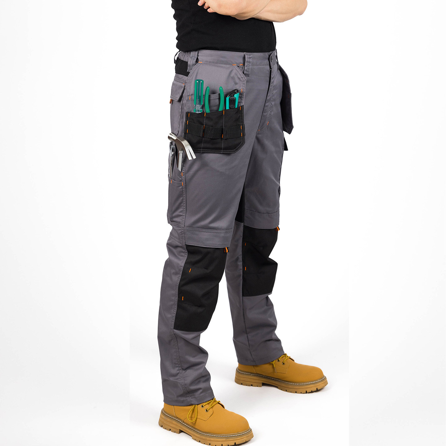 工装裤男款黑灰色宽松直筒休闲弹力伐木工多口袋汽修汽配厂工作旁