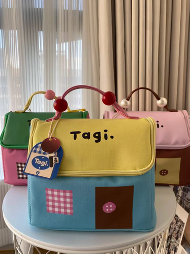 Tagi.机灵小房子防水皮质便携洗漱包大容量相机收纳袋手提化妆包