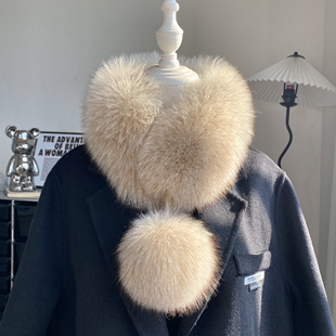 韩版狐狸毛围巾女冬百搭短款大毛球皮草磁铁吸扣气质毛毛围脖领子
