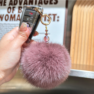 创意满天星珠饰轻奢狐狸毛球汽车钥匙扣手机挂件高级感包包挂件