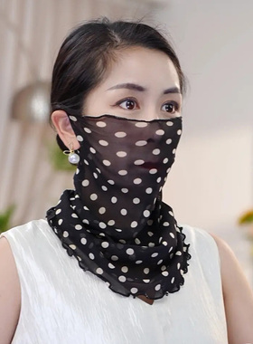 防晒面纱夏季女士薄款丝巾冰丝面罩口罩遮阳全脸脖套挂耳围脖户外