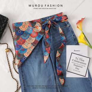 民族风三角丝巾女屁帘印花腰巾叠穿小众牛仔裤百搭连衣裙收腰配饰