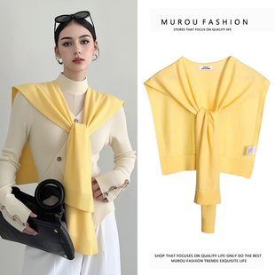 针织羊毛小披肩女纯色姜黄色春秋夏季 护颈搭肩坎肩外搭网红薄围巾