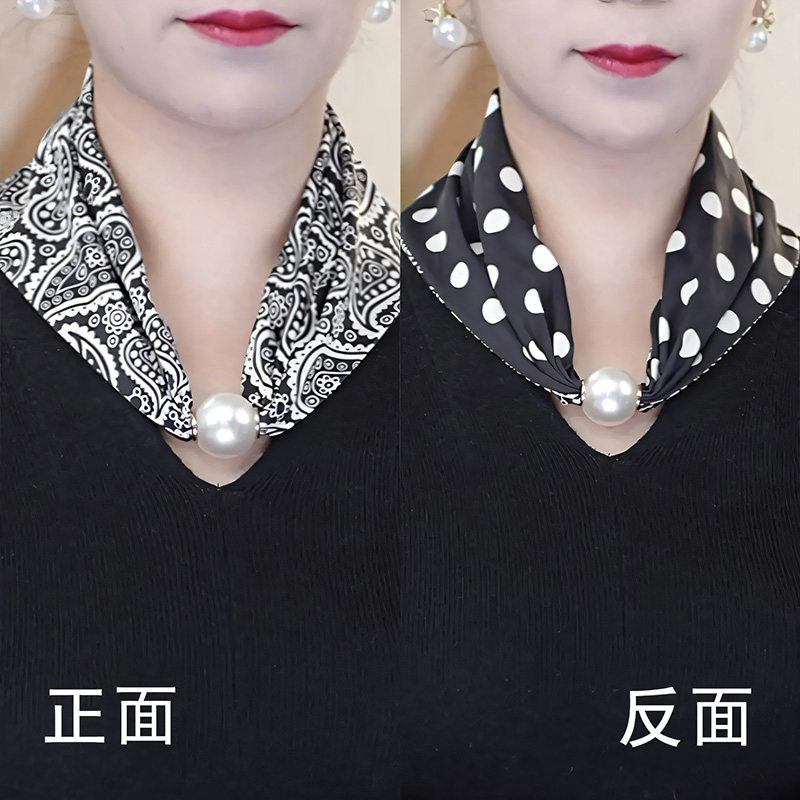 薄款护颈珍珠磁扣三角丝巾女春秋图片