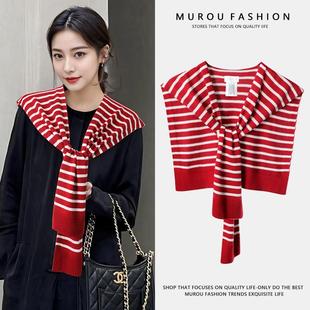 小坎肩 洋气时尚 安可拉红色针织条纹披肩女外搭2025新款 配裙子衬衫