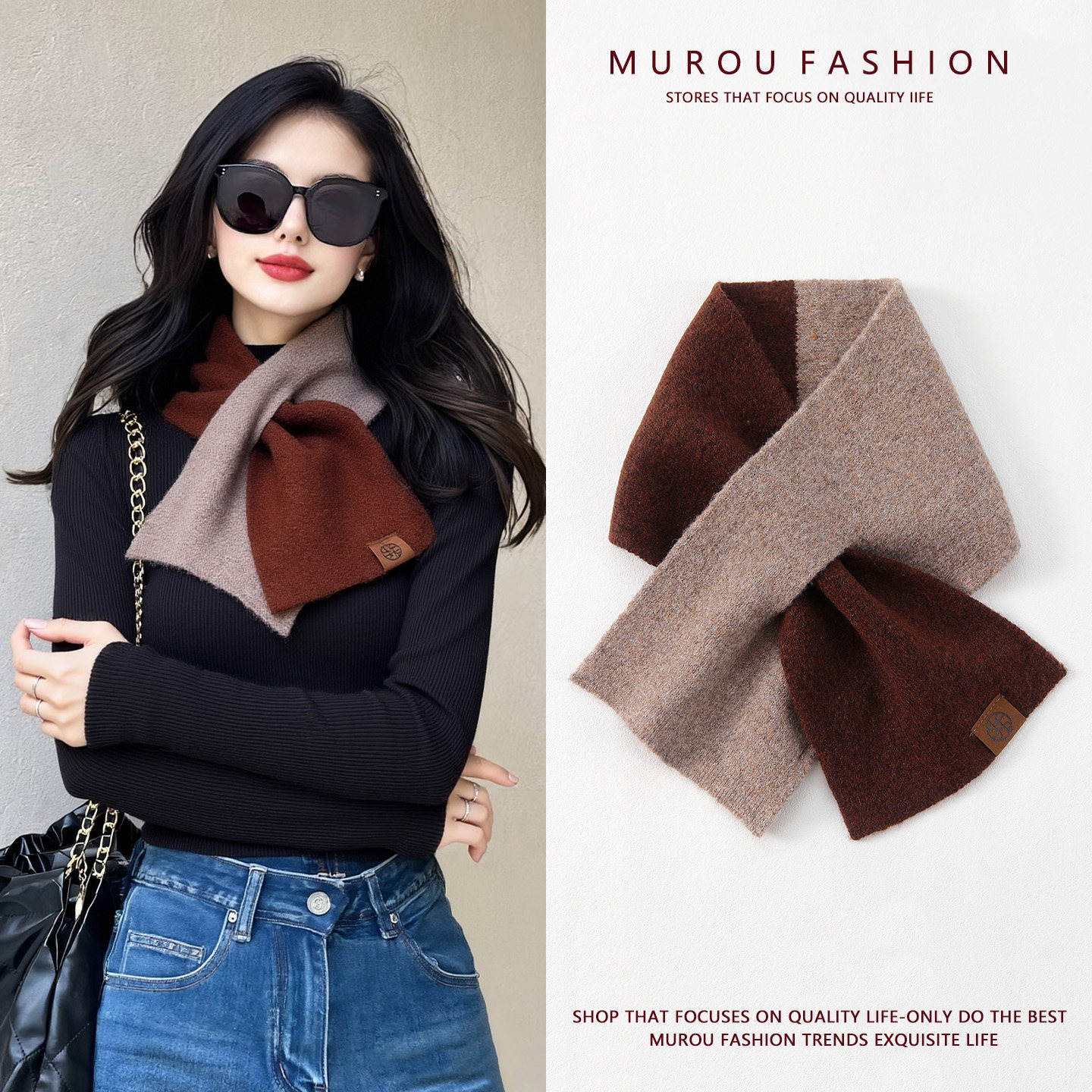 美拉德羊毛混纺围巾女秋冬保暖交叉针织小围脖窄款学生百搭保暖潮,服饰配件/皮带/帽子/围巾,围巾/丝巾/披肩,淘宝优惠券,粉丝福利购,淘宝优惠卷