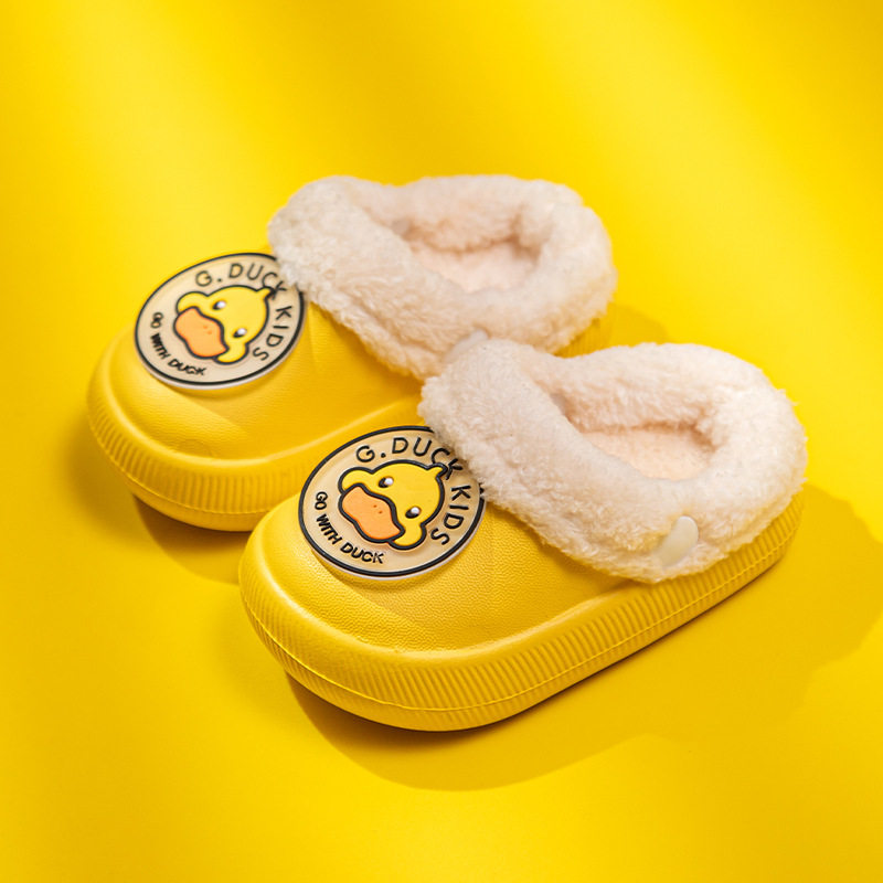 女童防滑防水中小童宝宝室内毛毛家居鞋小黄鸭男童棉拖鞋儿童冬季