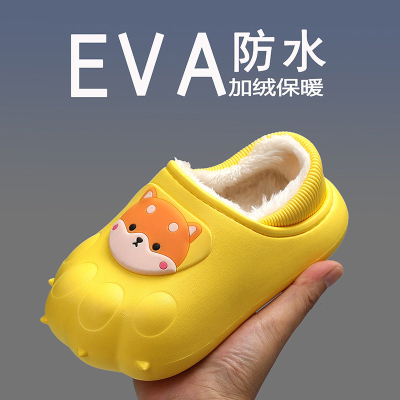 儿童棉拖鞋包跟防水冬季男童宝宝女童女孩毛毛鞋室内婴儿家居棉鞋