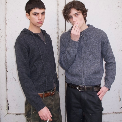 VLABMADE复古花纱针织拉链帽衫