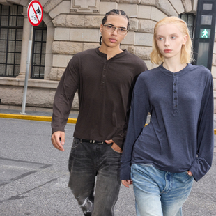 VLABMADE 花纱羊毛混纺高垂感合身打底长TEE 优雅松弛亨利领长袖