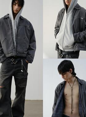 VLABMADE *重制J97*羊毛格纹里衬做旧磨破水洗重磅底特律棉服夹克