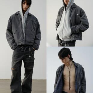 VLABMADE 羊毛格纹里衬做旧磨破水洗重磅底特律棉服夹克 重制J97