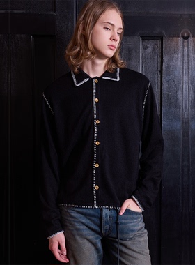 VLABMADE 优雅三角针老钱静奢风手缝线果实纽扣肌理针织开衫外套