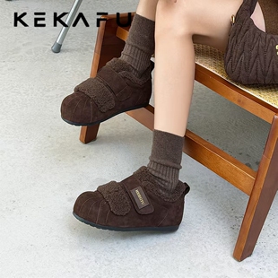 珂卡芙毛绒雪地靴2025冬季新款加厚保暖魔术贴防滑百搭气质棉鞋潮
