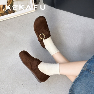 珂卡芙复古勃肯鞋2025冬季新款厚底单里一脚蹬懒人鞋配裙子豆豆鞋