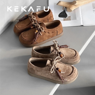 珂卡芙松糕乐福鞋2025秋季新款百搭洋气软底不累脚复古袋鼠勃肯鞋