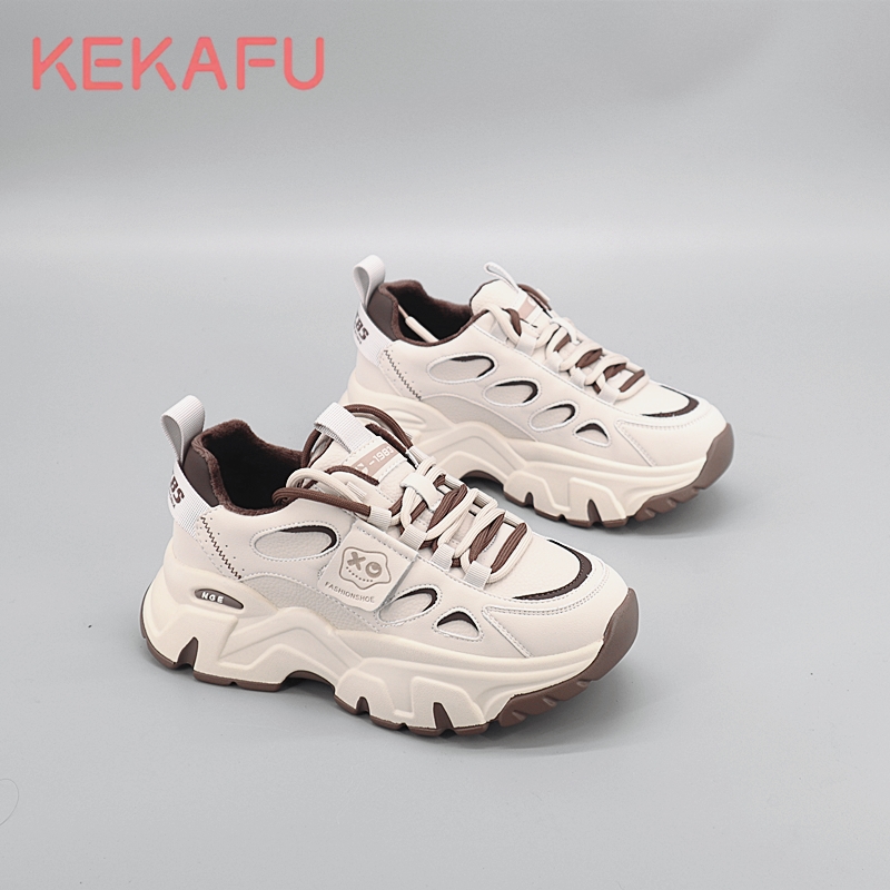 珂卡芙老爹鞋女2023年冬季新款厚底显脚小时尚绒里软底休闲运动鞋