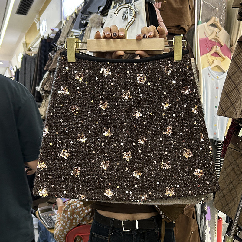 时尚气质小香风亮片半身裙女2025秋冬新款高腰显瘦小个子休闲短裙,女装/女士精品,半身裙,淘宝优惠券,粉丝福利购,淘宝优惠卷