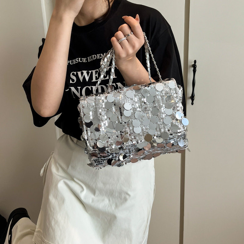 跨境bags小众时尚爆闪亮片女包韩系抽带腋下单肩斜挎包潮流晚宴包