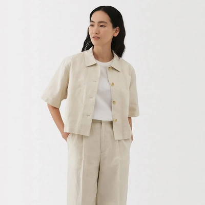 MUJI女式汉麻混棉短袖衬衫